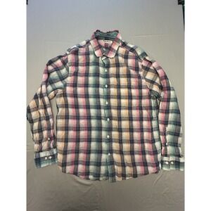 Tommy Bahama Linen Mens Large Multicolor Plaid Long Sleeve Shirt